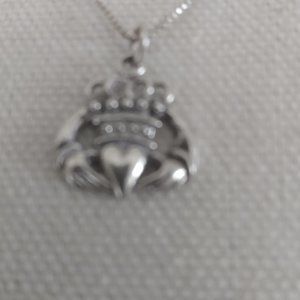 Vintage Sterling Silver Claddagh charm and necklace 18 inch necklace